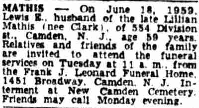 554 Division Street — Lewis E. Mathis Sr. & Family, Camden Courier-Post, June 20, 1959