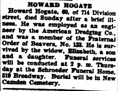 714 Division Street — Howard & Elizabeth Hogate Family, Camden Courier-Post, September 15, 1936