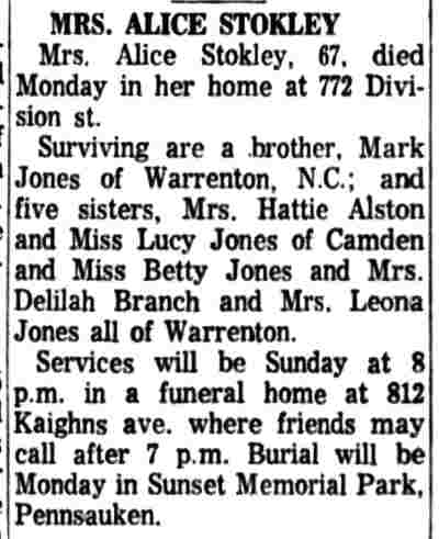772 Division Street — Thaddeus Stokely & Family, Camden Courier-Post, January 17, 1964