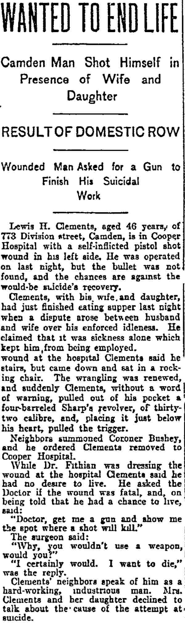 773 Division Street — Lewis H. Clements & Family, Philadelphia Inquirer, September 10, 1899
