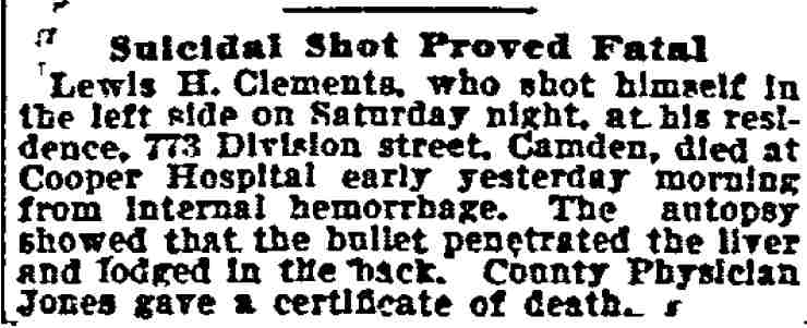 773 Division Street — Lewis H. Clements, Philadelphia Inquirer, September 11, 1899