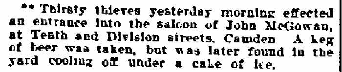 925 Division Street — John McGowan saloon, Philadelphia Inquirer, August 6, 1901