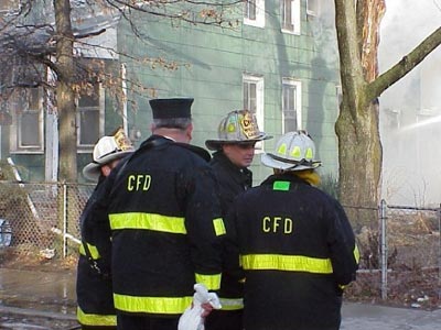 Camden Fire Department personnel at the 88 Dudley Street fire — Mike DePascale, Joe Marini, Tom Quinn, Jim Alexander