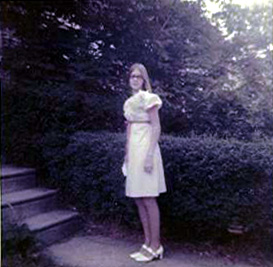 Cynthia Schreiner on the day of graduation from Junior High School, 164 South Dudley Street