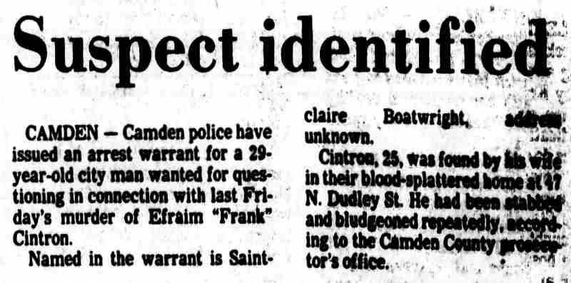 Suspect identified in Cintron murder — Camden Courier-Post, May 9, 1982