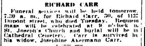 Richard Carr obituary — Camden Courier-Post, May 9, 1930 — 1137 Dupont Street