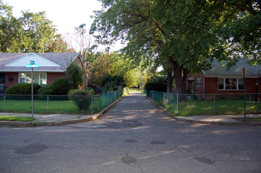 Looking down Ella Street from Hillside Avenue, July 7, 2006