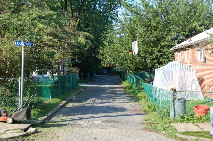 Looking down Ella Street from Fountain Avenue, July 7, 2006
