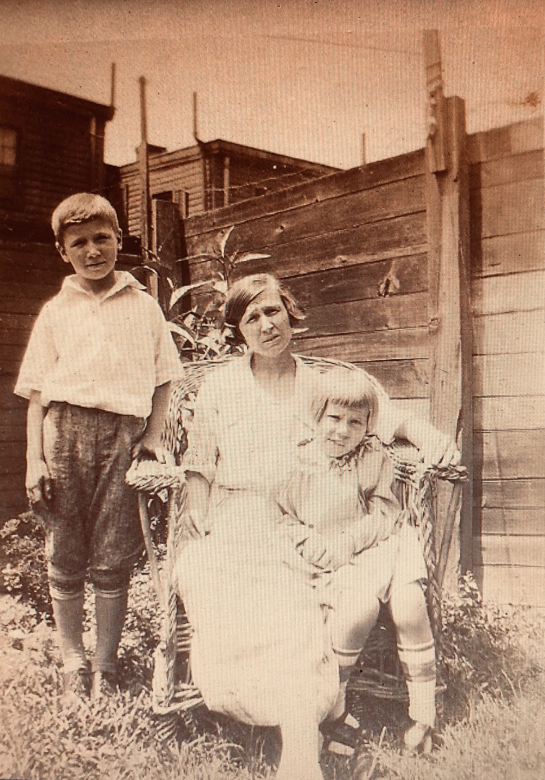 Robert, Rose Alice & Ruth Bradel, in back yard of 316 Elm Street