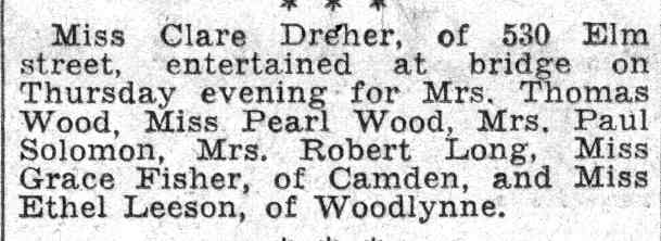 530 Elm Street, Clara Dreher, Camden Courier-Post, June 11, 1932