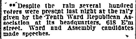 618 Elm Street, Tenth Ward Republican Club, Philadelphia Inquirer, November 1, 1906