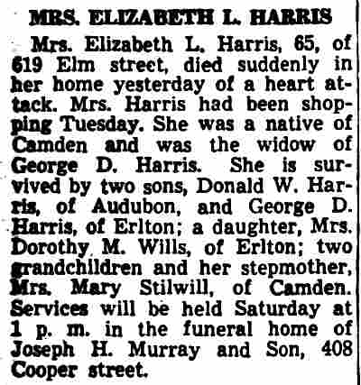 619 Elm Street, George D. Harris & Family, Camden Courier-Post, October 28, 1943