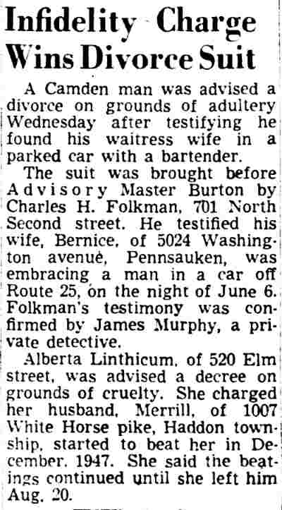 520 Elm Street, Alberta Linthicum, Camden Courier-Post, November 17, 1949