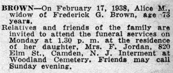 820 Elm Street, Mrs. Florence Jordan & Family, Camden Courier-Post, February 18, 1938
