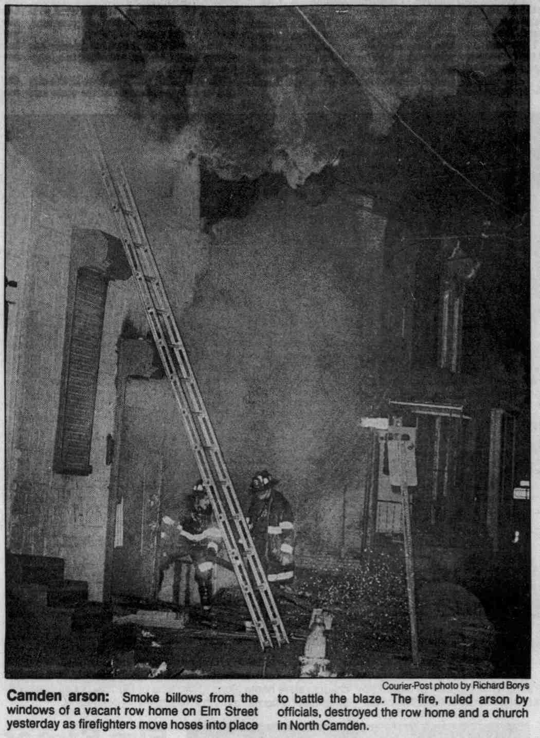Smoke Billows From Vacant Elm Street Row Home - Camden Courier-Post, December 21, 1989