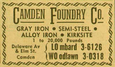 Camden Foundry Company, 1955 New Jersey Bell Telephone Yellow Pages Ad