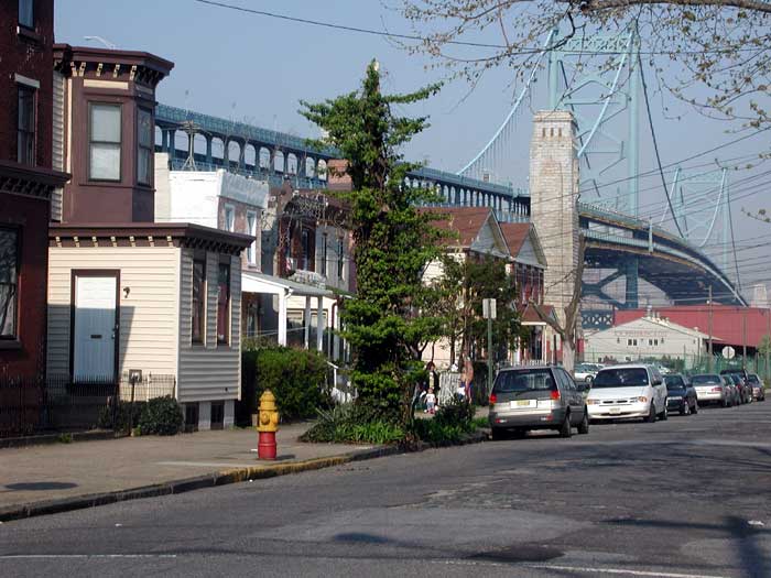 108–126 Elm Street, looking west on Elm Street from North 2nd Street, April 18, 2004