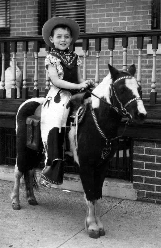 Ray Becoskie on a Shetland Pony, 600 Block of Elm Street, circa 1950