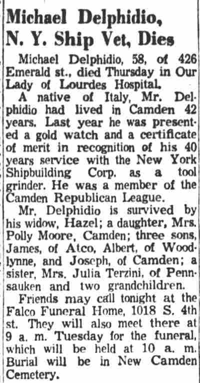 Michael Delphidio & Family, 426 Emerald Street, 1947–1959