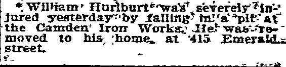 Philadelphia Inquirer, March 10, 1897 — William Hurlburt, 415 Emerald Street