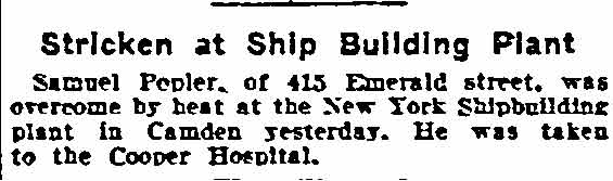 Philadelphia Inquirer, September 17, 1910 — Samuel Pepler, 415 Emerald Street