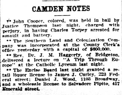 Camden Notes — Salvadore Pipito granted wholesale liquor license at 417 Emerald Street, Philadelphia Inquirer, April 17, 1903