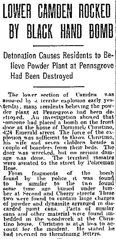Philadelphia Inquirer, April 21, 1916 — Dominic Cristi, 424 Emerald Street