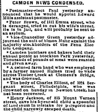 Peter Brown, 1111 Emma Street, in Camden News Condensed