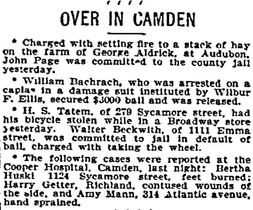 Walter Beckwith of 1111 Emma Street, Over in Camden