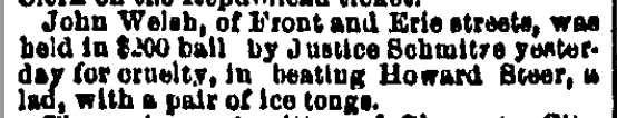 Philadelphia Inquirer, August 15, 1885 — Steer family, 56 North Street