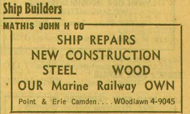 65 Erie Street, 1955 NJ Bell Yellow Pages Ad for John H. Mathis Company