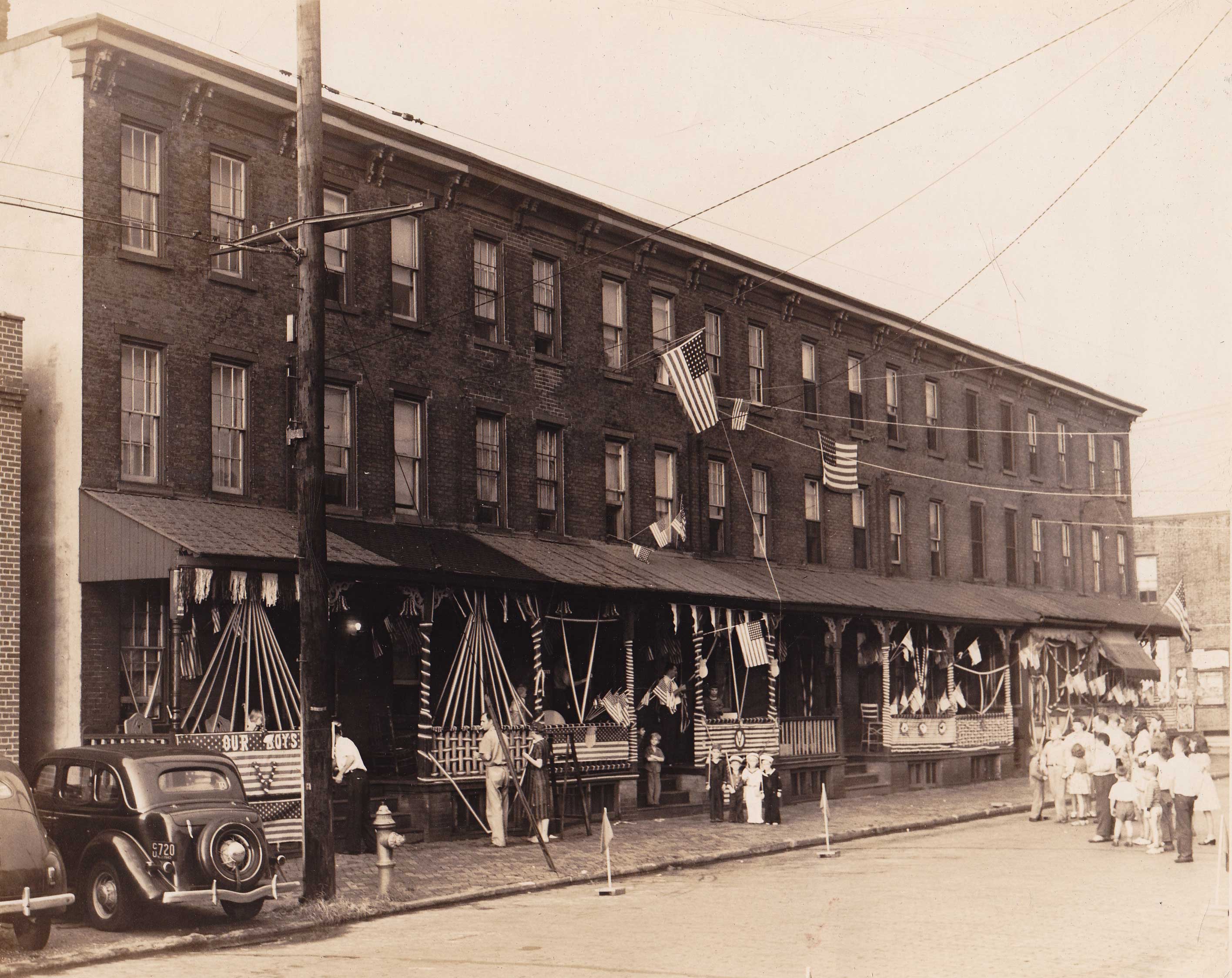 View northeast from corner of Erie Street & North 4th Street, circa 1944