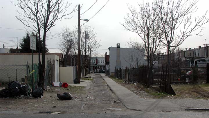 Looking East on Evans Street from South 3rd Street — March 14, 2004