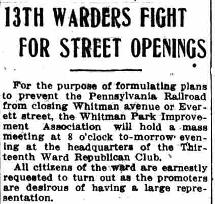 13th Warders Fight for Street Openings, Camden Post-Telegram, January 25, 1915