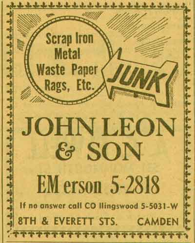 805 Everett Street — John Leon & Son, 1955 NJ Bell Yellow Pages