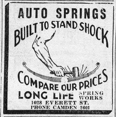 Long Life Spring Works advertisement, Camden Courier-Post, 1938