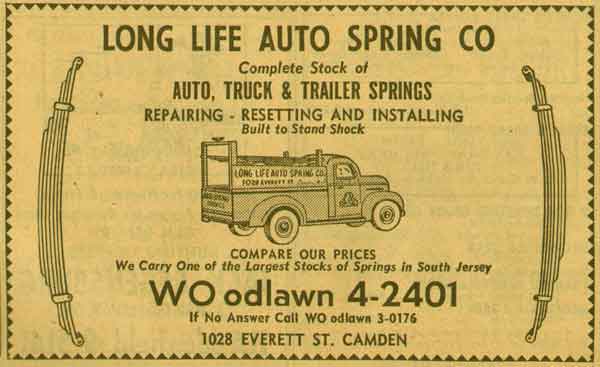 Long Life Auto Spring Company, 1955 NJ Bell Yellow Pages ad