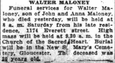 Walter Maloney obituary, Camden Courier-Post, June 23, 1927