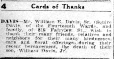 Cards of Thanks — Davis family, Camden Courier-Post, June 1, 1932