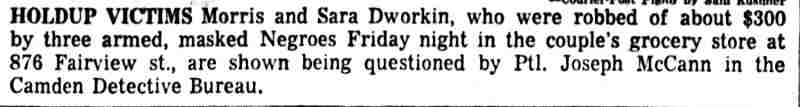 Holdup victims Morris and Sara Dworkin caption, October 17, 1959