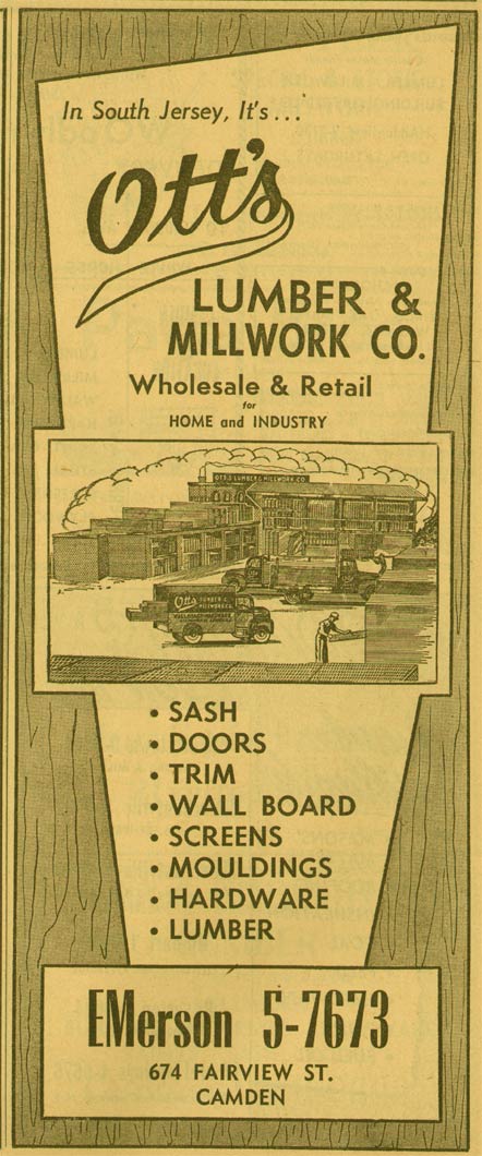 Ott's Lumber and Millwork Company, 674 Fairview Street, 1955 New Jersey Bell Yellow Pages