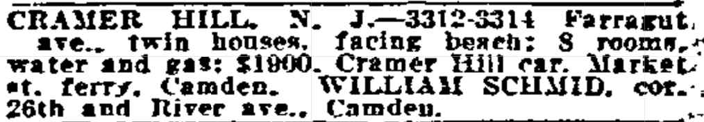 3312-3314 Farragut Avenue — Real estate ad, Philadelphia Inquirer, 1922