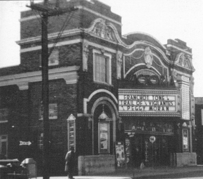 The Victoria Theater at 2514-2520 Federal Street, 1941, showing Trail of the Vigilantes with Franchot Tone