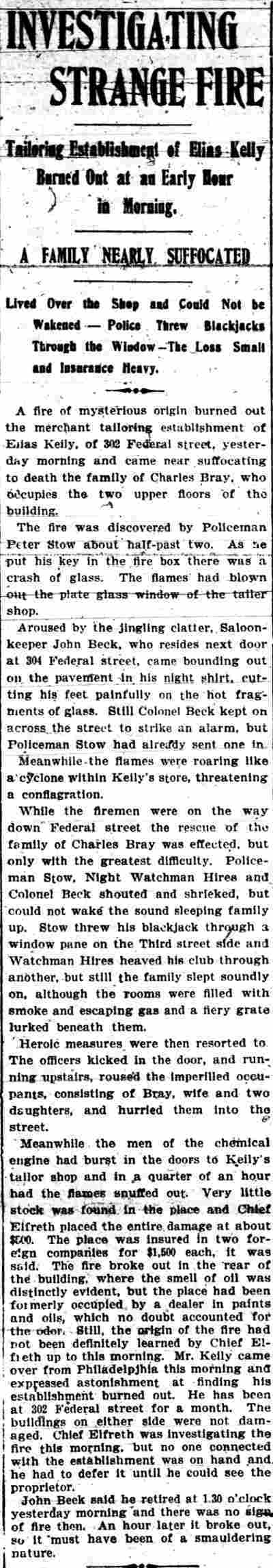 Investigating Strange Fire - Camden Daily Courier, September 28, 1902