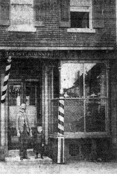 Barber shop operated by Louis C. Koessel, 410 Federal Street, 1893