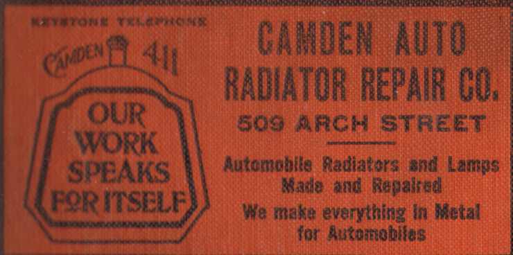 509 Arch Street - Camden Auto Radiator Repair Company - 1918-1919 City Directory Ad