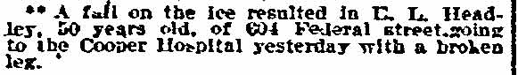 Fall on Ice Breaks Leg - Philadelphia Inquirer, January 6, 1910
