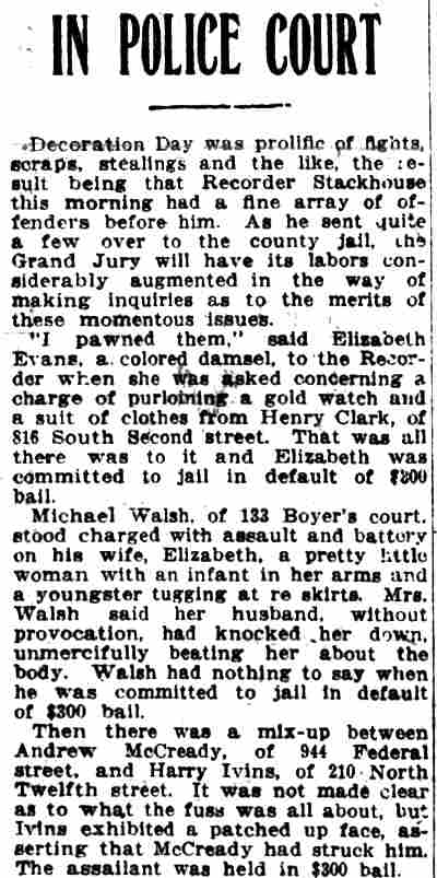 Camden Post-Telegram, May 31, 1913 — In Police Court column