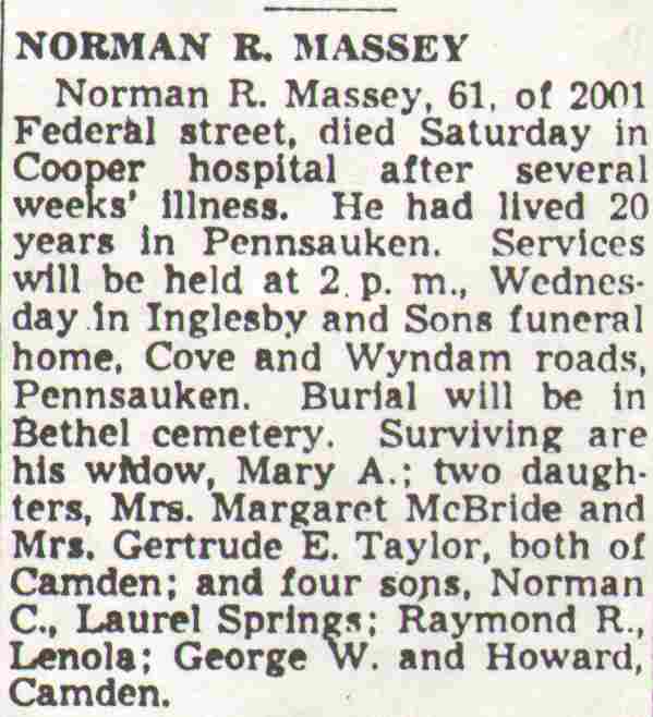 Norman R. Massey - Camden Courier-Post, October 22, 1947