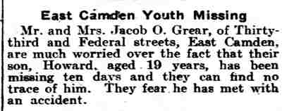 East Camden Youth Missing - Philadelphia Inquirer, February 23, 1906